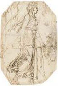 A Priestess Leading A Sacrificial Goat