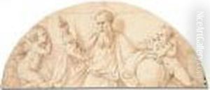 Design For A Lunette: God The Father And Two Angels by Giulio Romano (Orbetto)