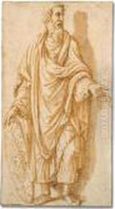Standing Classical Male Figure With A Shield by Giulio Romano (Orbetto)
