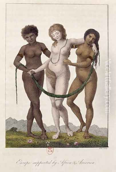 Europe Supported by Africa and America, from Narrative of a Five Years Expedition against the Revolted Negroes of Surinam 1772-77, engraved by William Blake 1757-1827, published 1796 - view 1