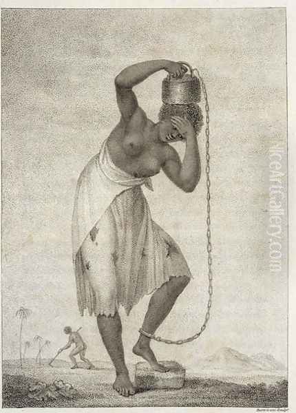 A Female Negro Slave, with a Weight chained to her ankle, from Narrative of a Five Years Expedition against the Revolted Negroes of Surinam, in Guiana, on the Wild Coast of South America, from the year 1772 to 1777, engraved by Francesco Bartolozzi - view 1