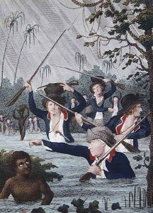 March Through a Swamp in Pursuit of Slaves, from Narrative of a Five Years Expedition against the Revolted Negroes of Surinam, in Guiana, on the Wild Coast of South America, from the year 1772 to 1777, engraved by Francesco Bartolozzi 1727-1815 by John Gabriel Stedman