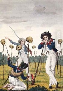 The Skulls of Lieutenant Leppar and six of his men, from Narrative of a Five Years Expedition against the Revolted Negroes of Surinam, by J.G. Stedman, 1796