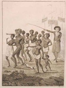 Group of Negroes, as imported to be sold for Slaves, 1793, plate 23 from Narrative of a Five Years Expedition against the Revolted Negroes of Surinam, engraved by William Blake 1757-1827 pub. 1806 by John Gabriel Stedman