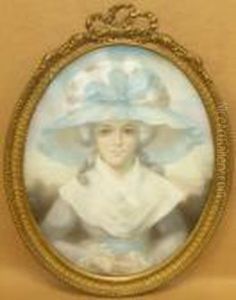 Half Length Portrait Of Young Lady Wearing Wide Brimmed Hat by George Romney