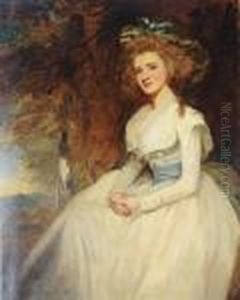 Portrait Of A Lady Wearing A White Dress And Green Bonnet Portrait Of A Lady Wearing A White Dress And Green Bonnet