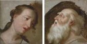 Two Studies Of Heads: Head Of Lear; And Head Of Cordelia by George Romney