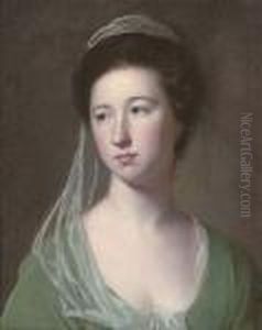 Portrait Of A Lady Traditionally
 Identified As Lady Cicilia Halliwell, Bust-length, In A Green Dress And
 Pale Green Veil