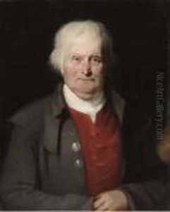 Portrait Of A Gentleman, Three-quarter-length, In A Red Shirt And Grey Coat