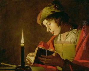 Young Man Reading by Candle Light