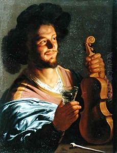 Man with a Fiddle and Glass in Hand
