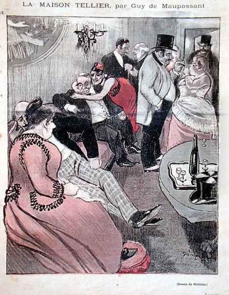 Illustration for La Maison Tellier by Guy de Maupassant 1850-93, front cover of Gil Blas, 9th October 1892 2 - view 1