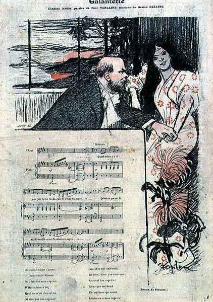 Illustrated score sheet for Galenterie, words by Paul Verlaine and music by Gaston Deletre - view 1