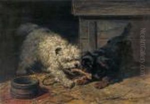 Zwei Hunde Mit Knochen Vor Ihrer Hutte by Henriette Ronner-Knip