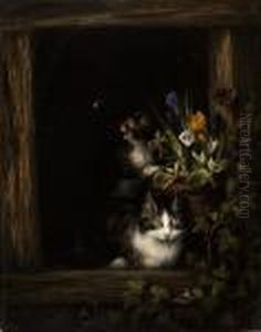 Cat With Playfull Kitten by Henriette Ronner-Knip