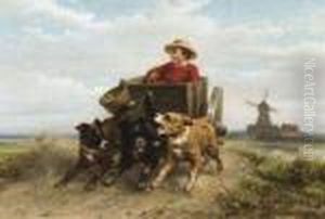Jeune Garcon Avec Charette A Chiens by Henriette Ronner-Knip