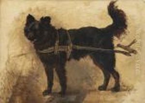 A Dog Cart Drawn By A Black Dutch Decoydog by Henriette Ronner-Knip