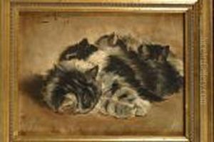 Chat Et Ses Trois Chatons Dormant by Henriette Ronner-Knip