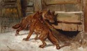 Two Mischievous Little Foxes by Henriette Ronner-Knip