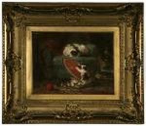 Kittens Frolicking With A Japanese Parasol by Henriette Ronner-Knip