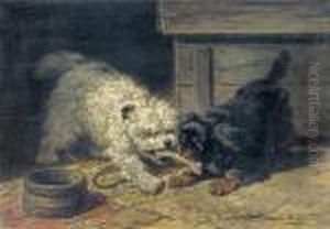 Zwei Hunde Mit Knochen Vor Ihrer Hutte. by Henriette Ronner-Knip