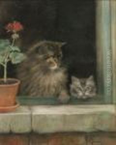 Two Cats At A Window by Henriette Ronner-Knip