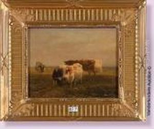 Vaches Au Pre Pres De La Mare by Henriette Ronner-Knip