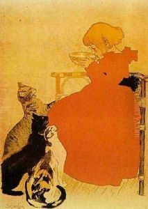 Girl and Three Kittens by Theophile Alexandre Steinlen