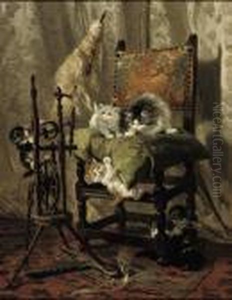 Playful Kittens By A Spinning Wheel - view 1
