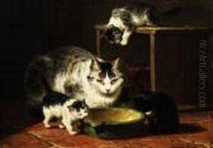 Katzenmutter Mit Vier Jungen by Henriette Ronner-Knip