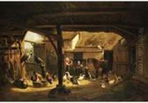 Genreszene In Einem Bauernhof by Henriette Ronner-Knip