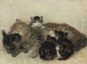 A Cat And Her Kittens by Henriette Ronner-Knip