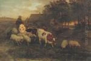 A Herdsman And Cattle In A Brabantine Landscape A Herdsman And Cattle In A Brabantine Landscape