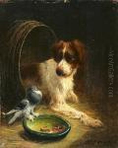 Spaniel Defending His Dinner - view 1