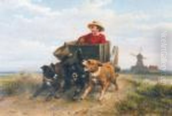 Little Boy With Dogcart On A Heathland - view 1
