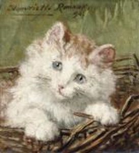 White Kitten In A Basket by Henriette Ronner-Knip