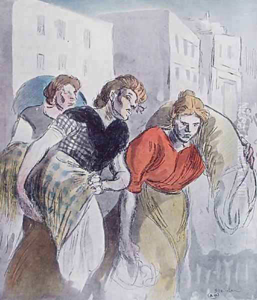 The Washerwomen Returning from the Wash House, late 19th century by Theophile Alexandre Steinlen