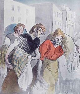 The Washerwomen Returning from the Wash House, late 19th century by Theophile Alexandre Steinlen