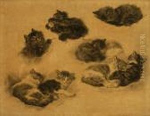 A Sketch Leaflet With Nine Sleeping And Playing Kittens by Henriette Ronner-Knip