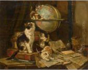 Playful Kittens In A Study by Henriette Ronner-Knip