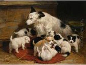A Dog And Her Puppies by Henriette Ronner-Knip