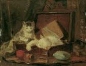 Spielende Katzchen. Signiert
Unten Rechts: Henriette Ronner. Ol Auf Papier, Auf Holz Aufgezogen. H
30; B 36 Cm. by Henriette Ronner-Knip