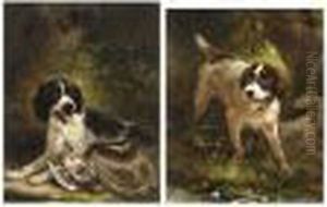 A Hunting Dog With A Partridge; A Hunting Dog (a Pair) by Henriette Ronner-Knip