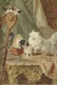 Kittens Playing In The Music Room - A Sketch by Henriette Ronner-Knip