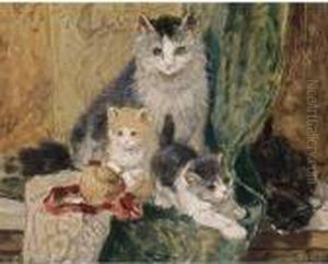 A Mother With Her Playful Kittens by Henriette Ronner-Knip
