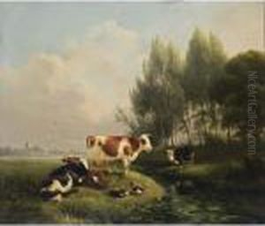 Cows And Ducks In A Summer Landscape by Henriette Ronner-Knip