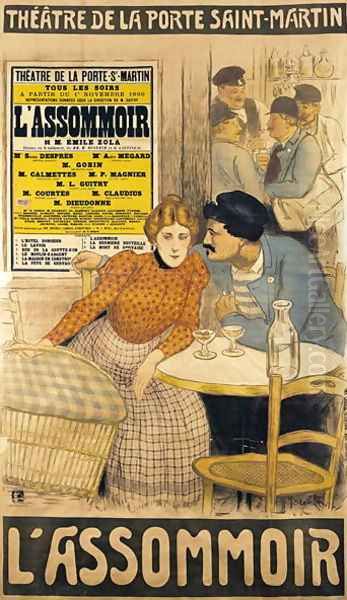 Poster advertising LAssommoir by M.M.W. Busnach and O. Gastineau at the Porte Saint-Martin Theatre, 1900 - view 1