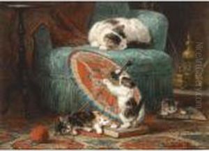 Playing Time, The Japanese Parasol by Henriette Ronner-Knip
