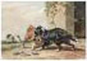 Dogs Quarreling by Henriette Ronner-Knip