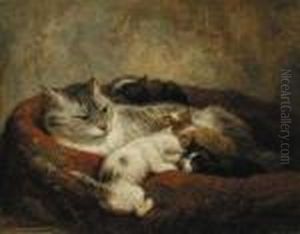 A Mother And Her Kittens by Henriette Ronner-Knip